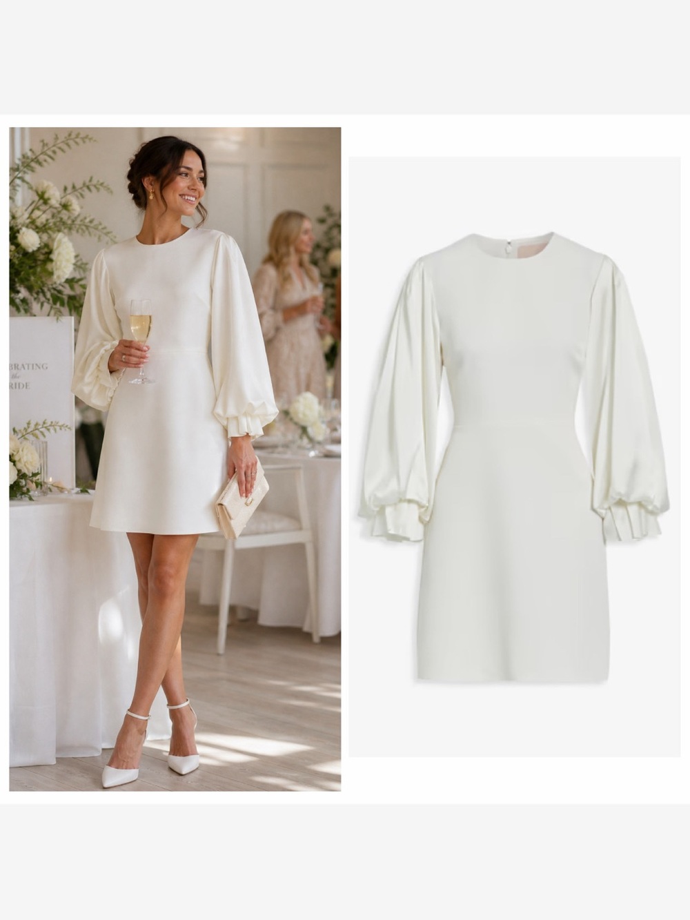 Roksanda Ivory White Mini Dress Puff Sleeve 6 Bridal Wedding Bachelorette NWT 🟠